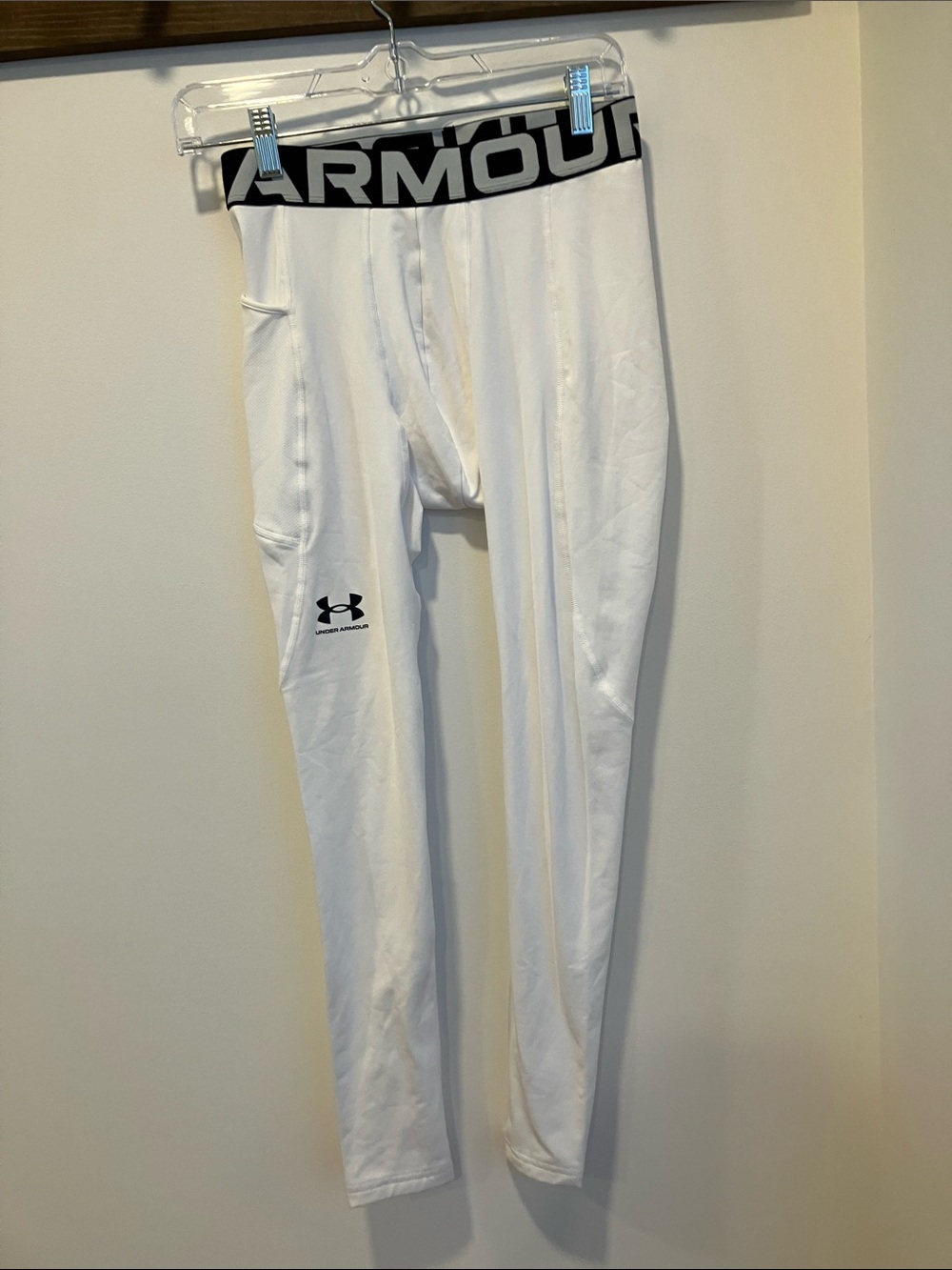 Under Armour White Compression Tights with Black Logo Waistband